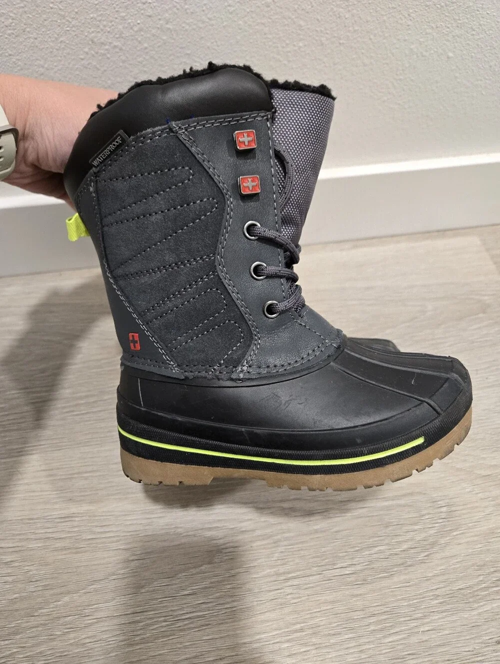 Kids Black Winter Boots with Faux Fur Lining